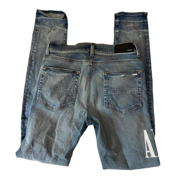 Amiri Embroidered Logo Distressed Skinny Denim Jeans Size 32 - Picture 5 of 11